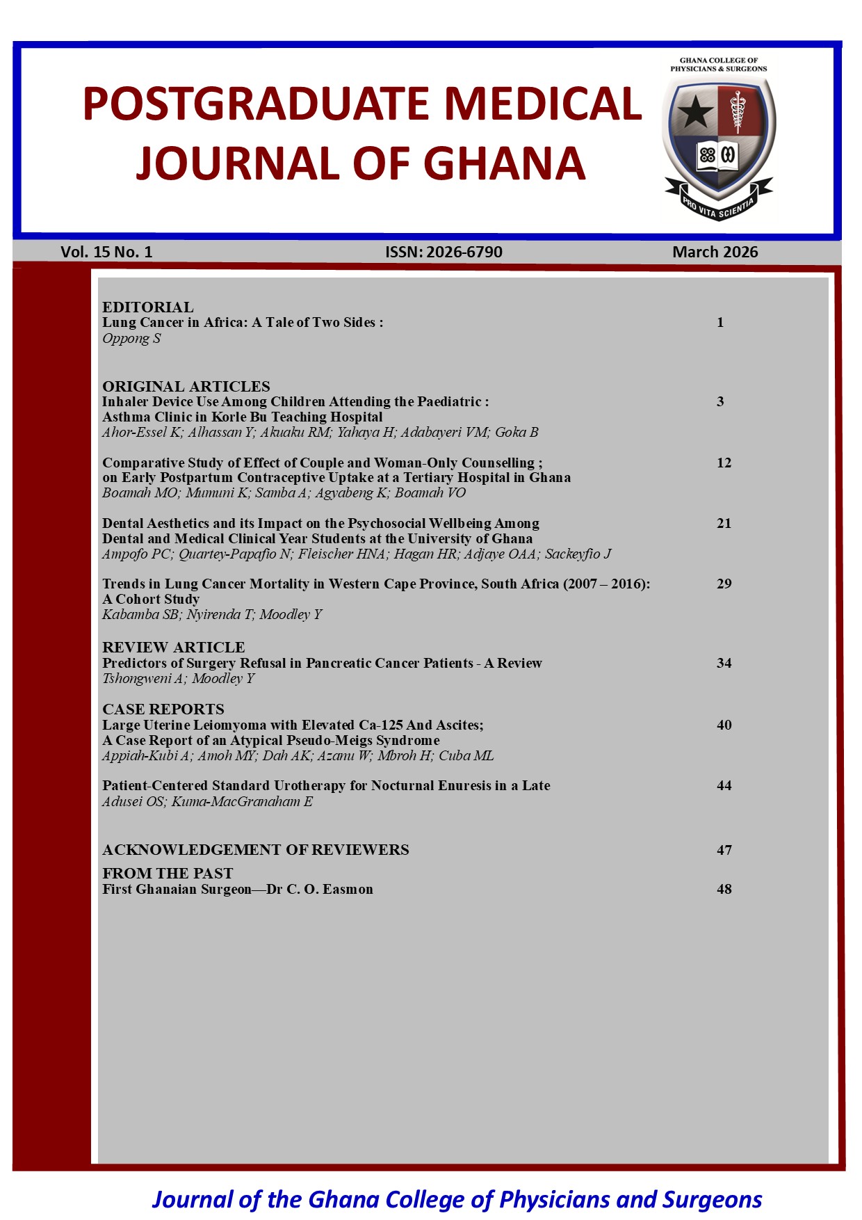 					View Vol. 15 No. 1 (2026): PMJG Edition 15 (A)
				